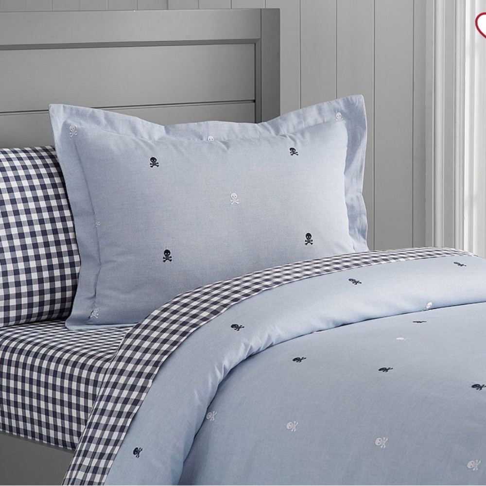 PBKids Oxford Embroidered Skull Duvet Cover & Sham